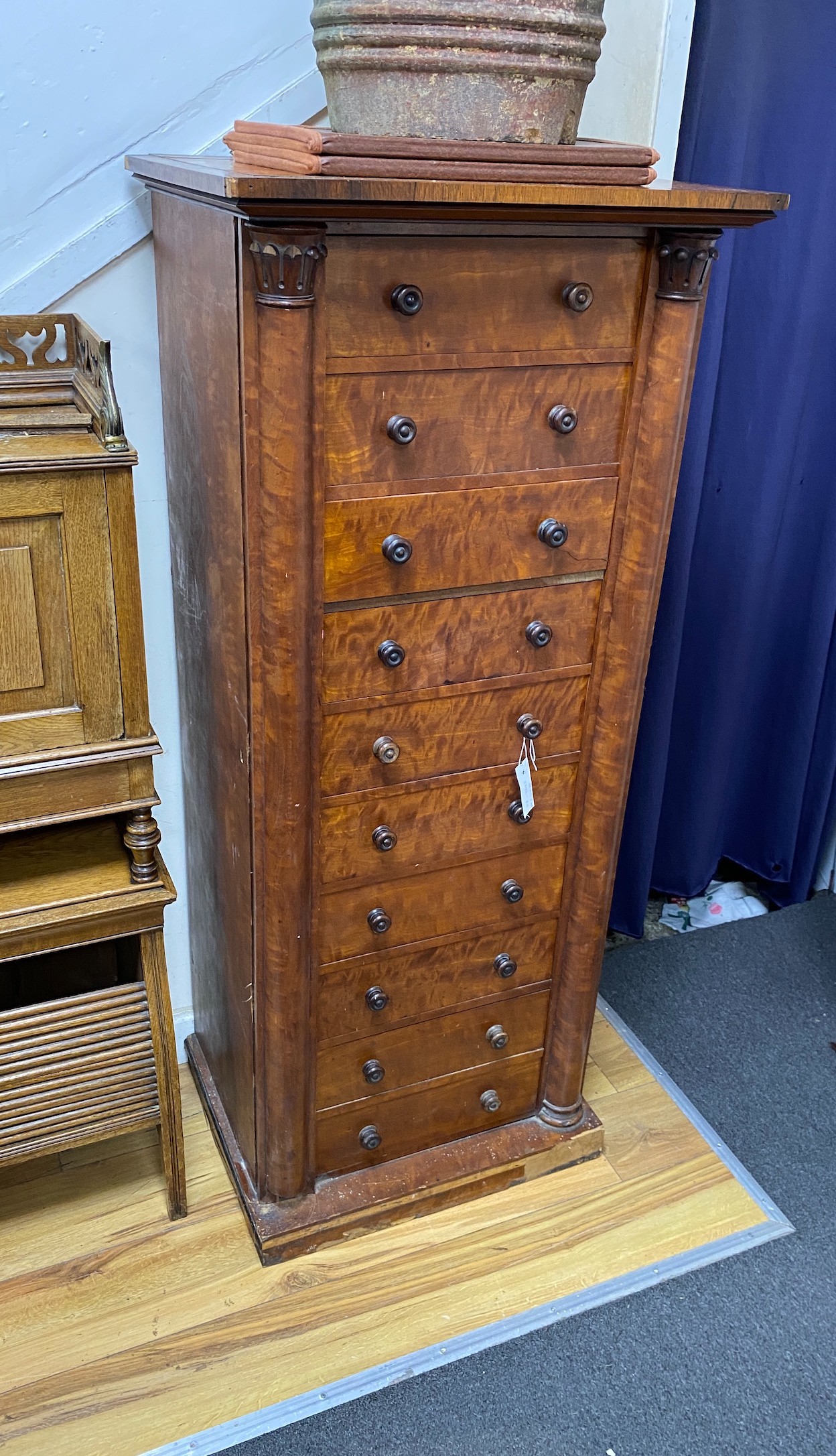 An early Victorian satinwood Wellington chest